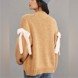 Cozy Tan Sweater with bows Anthropologie Maeve nwot